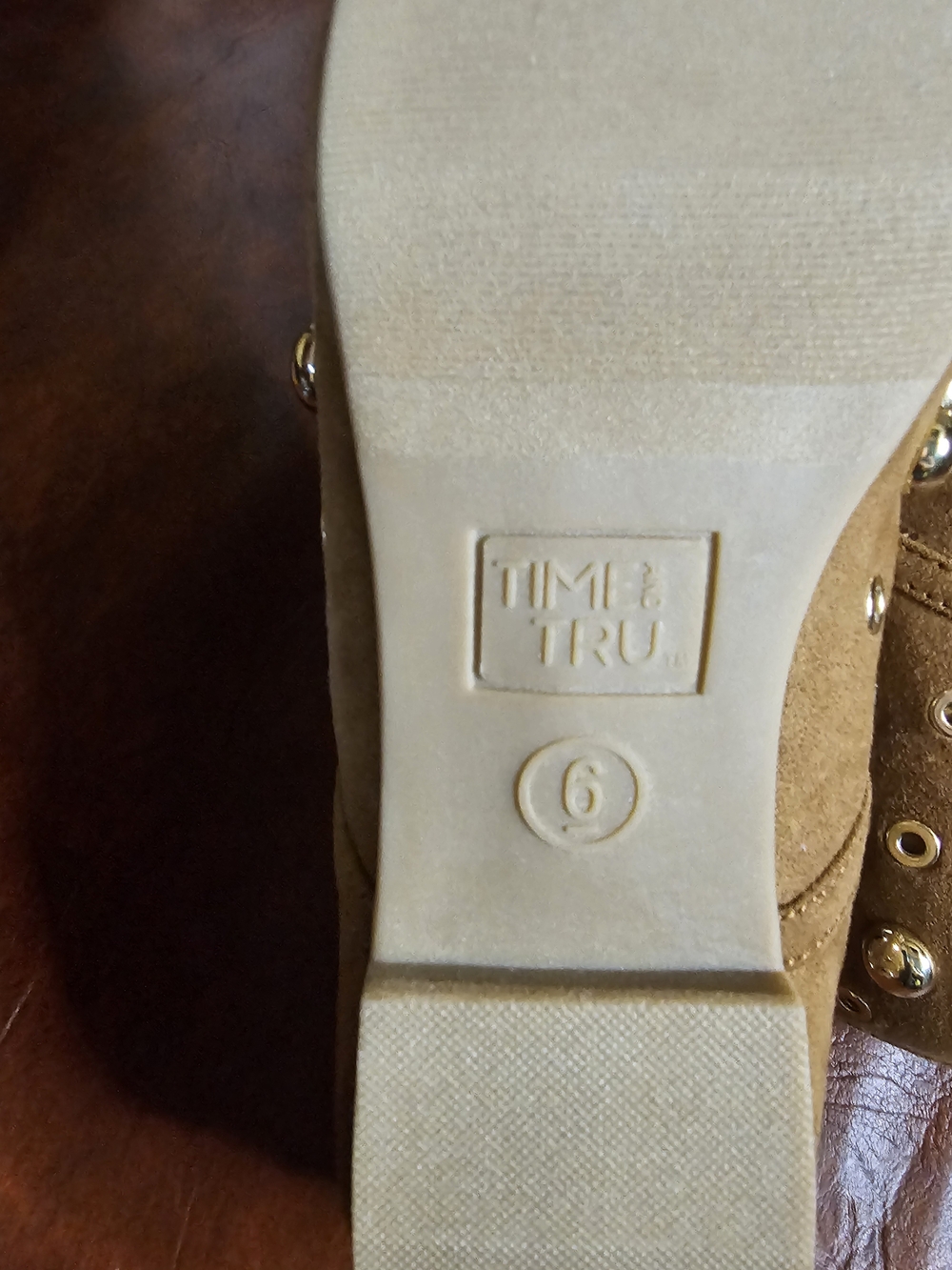 Time and Tru Women's Studded Mary Jane Flats Color is Cognac Size 6 - Picture 6 of 6